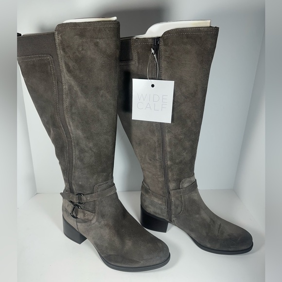 NWT - Naturalizer Wide Foot Wide Calf Tall Shaft Suede Boots - Steel Gray - Picture 2 of 11